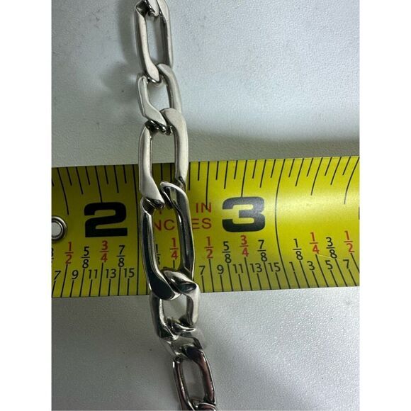 Vintage Calvin Klein Silver Tone Geometric Chain Belt One size Logo 33” *Notes - Picture 8 of 8